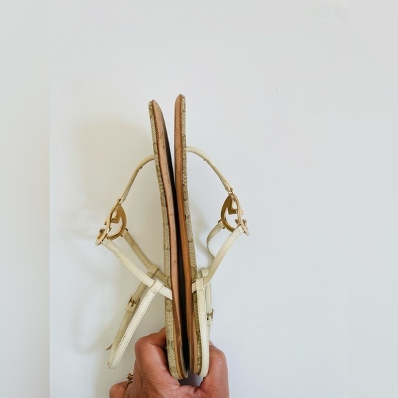 Gucci White leather GG supreme canvas interlocking heart thong sandals EU 36.5 - Picture 5 of 8